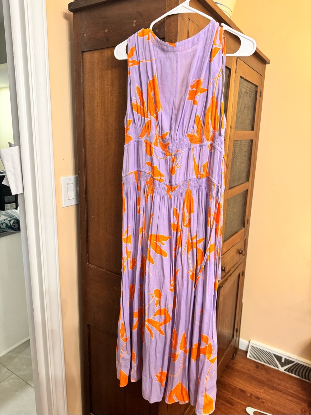 Thaikoon Lavender & Orange Floral V-Neck Midi Dress Sz 12 - Picture 6 of 10